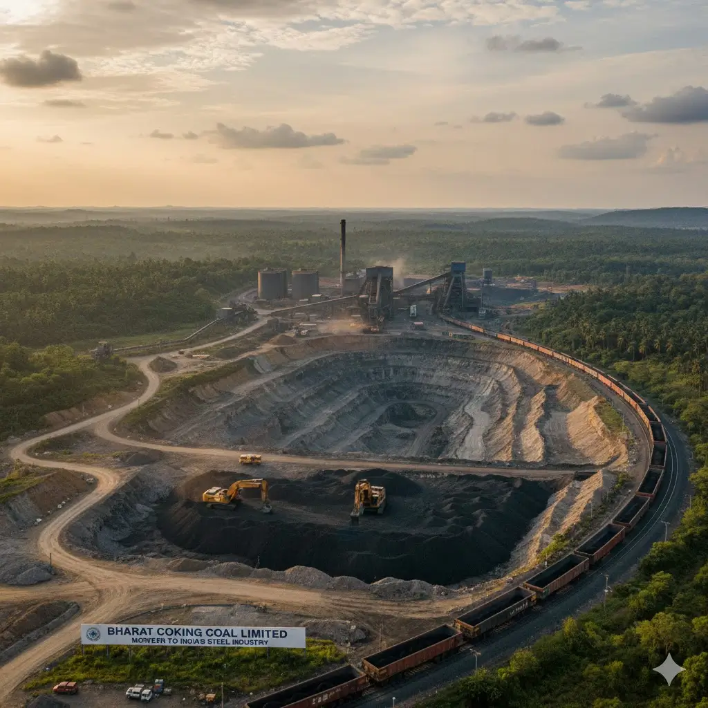 Bharat Coking Coal Limited की झारखंड स्थित कोयला खनन परियोजना और भारी मशीनरी का दृश्य