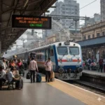 अमृत भारत एक्सप्रेस ट्रेन भारतीय रेलवे स्टेशन पर खड़ी हुई