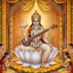 Vasant Panchami 2026 Saraswati Puja image with Goddess Saraswati, yellow flowers and traditional decoration